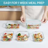 Vtopmart 8 Pack Glass Food Storage Containers with Lids, Grey | Meal Prep Containers, Airtight Lids for Leftover, On-the-go, Safe for Microwave, Oven, Freezer and Dishwasher