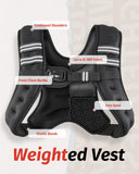 ZELUS Weighted Vest, 6lb/8lb/12lb/16lb/20lb/25lb/30lb Weight Vest with Reflective Stripe for Workout, Strength Training, Running, Fitness, Muscle Building, Weight Loss, Weightlifting