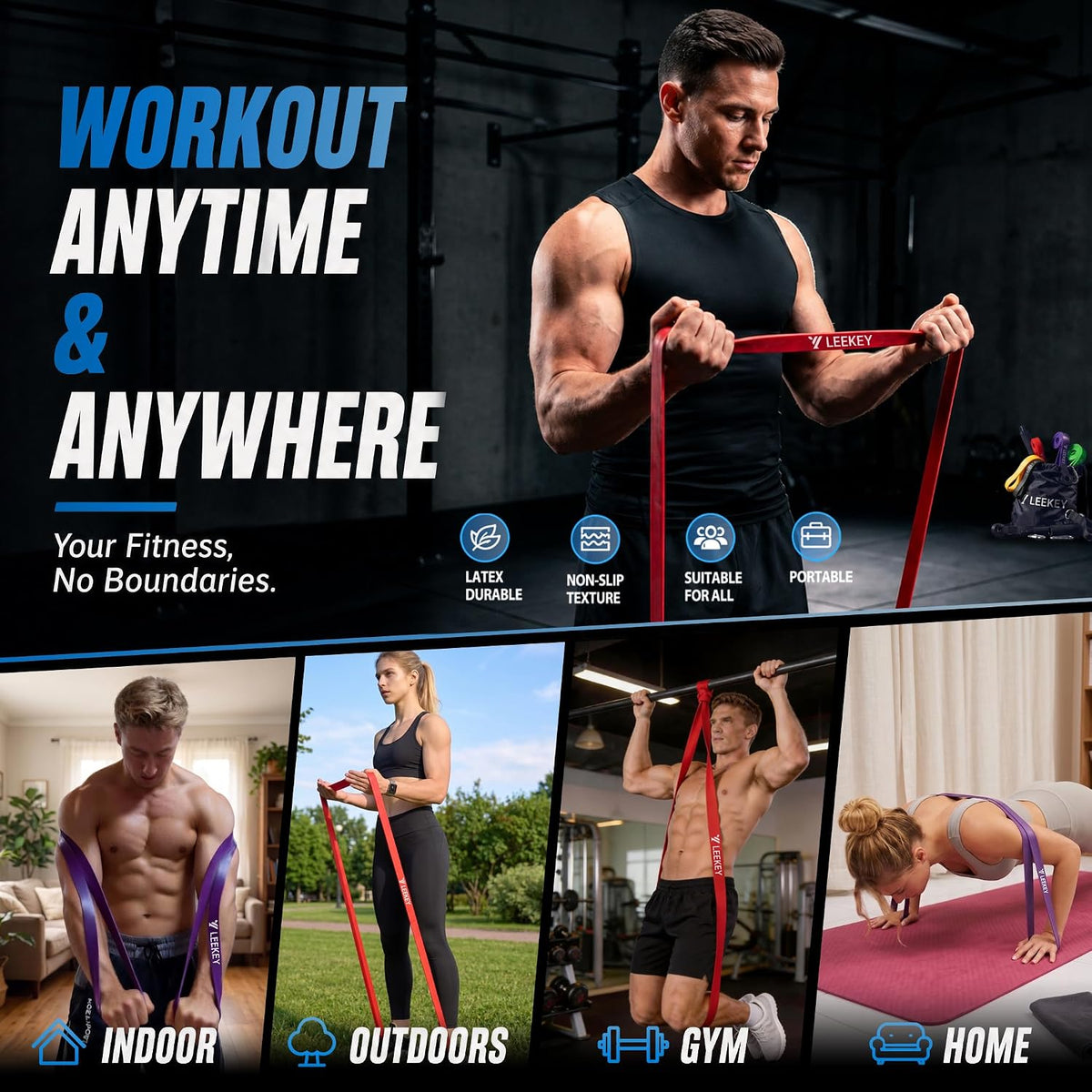 LEEKEY Resistance Bands, Exercise Bands Pull Up Assist Bands - Workout Bands Set - Mobility Band Powerlifting Bands for Men and Women Fitness Training, Physical Therapy,Home Workouts