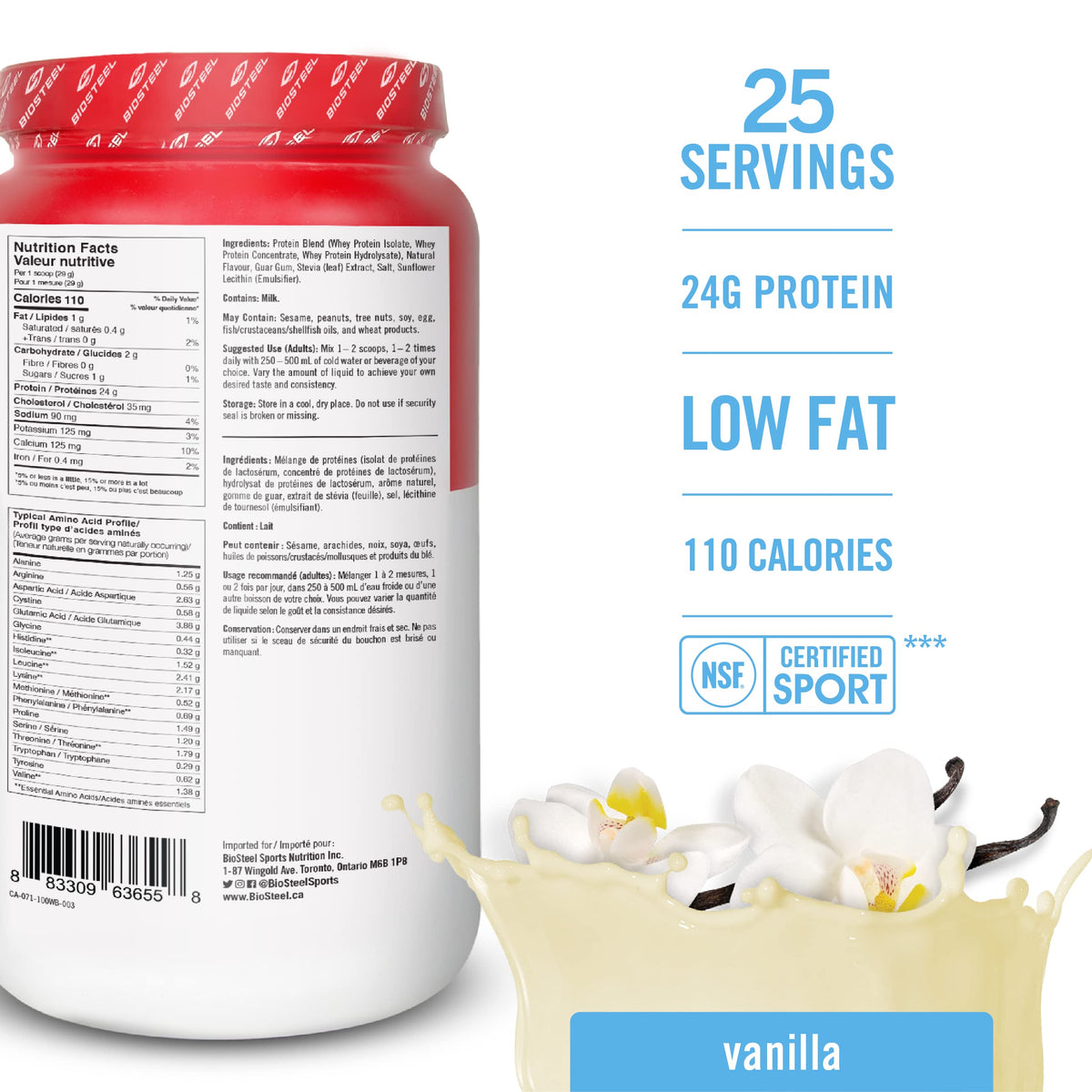 BioSteel 100% Whey Protein Powder, rBGH Hormone Free and Non-GMO Post Workout Formula, Vanilla, 25 Servings 🍁 All In One Marketplace Canada – view 3