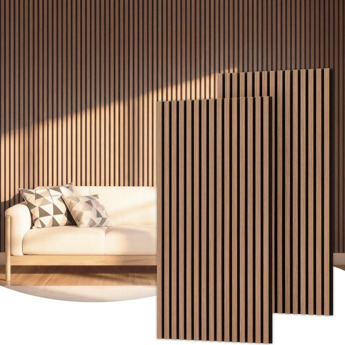 TONOR 4 Pack Acoustic Panels, Wood Panels for Walls, 47.2" x 23.6" Panneau Acoustique Mural, Flexible Slat Wall Panel for Home, Studio, Office, Brown – view 5