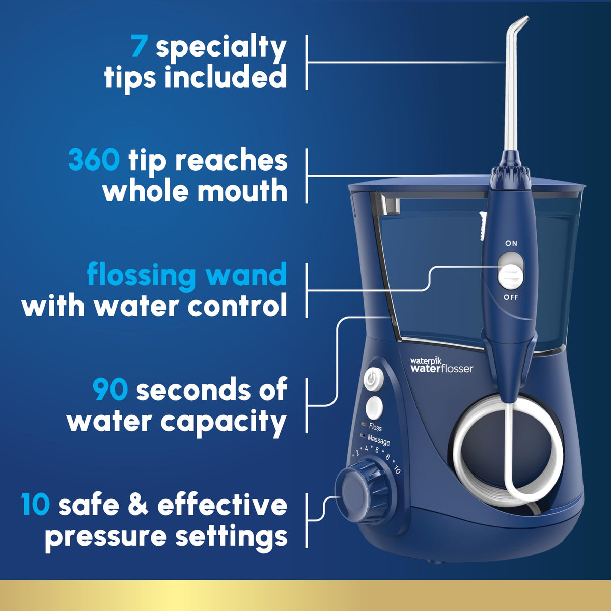 Waterpik Aquarius Water Flosser For Teeth Cleaning, Gums, Braces, Dental Care, Electric Power With 10 Settings, 7 Tips For Multiple Users & Needs, CDA Validated, Black WP-662, Packaging May Vary | 10 pressure settings, For gums, braces, implants and teeth – view 22