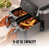 Ninja DualZone Air Fryer, 8 Qt/7.6L, 6-in-1, Grey, DZ801C | Air fry, broil, roast, bake, reheat, dehydrate, 2x4 Qt/3.8L zones, Smart Finish, Match Cook