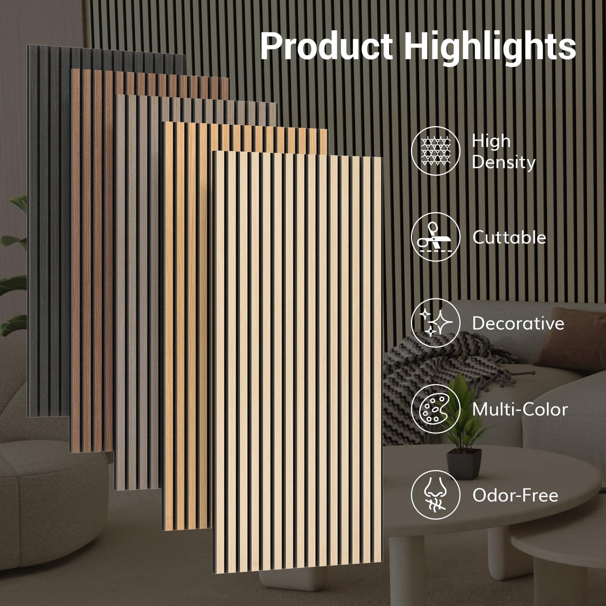 TONOR 4 Pack Acoustic Panels, Wood Panels for Walls, 47.2" x 23.6" Panneau Acoustique Mural, Flexible Slat Wall Panel for Home, Studio, Office, Brown – view 24