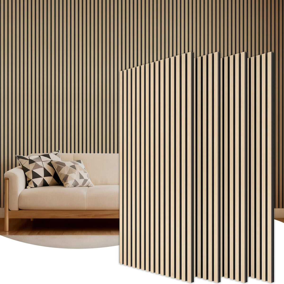 TONOR 4 Pack Acoustic Panels, Wood Panels for Walls, 47.2" x 23.6" Panneau Acoustique Mural, Flexible Slat Wall Panel for Home, Studio, Office, Brown – view 2
