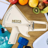 Pro Body Skin Caliper - Handheld BMI Measuring Tool - Accurate Skinfold Caliper Measures Fat for Men and Women, for Monitoring Fitness and Weight Loss Goals, Instructions and Body Fat Chart, White