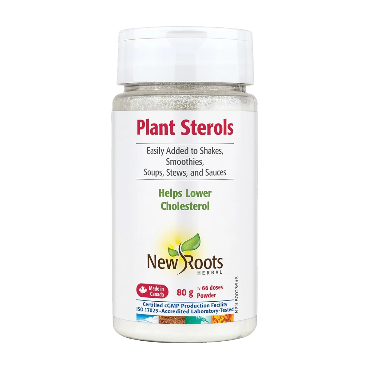 New Roots Herbal Plant Sterols Supplement Powder, 80 g, 66 Servings | Plant Sterol Powder, Cholesterol Support, Blends Into Meals, No Non-Medicinal Ingredients, 1.2g per 1/2 tsp, Canada-Made