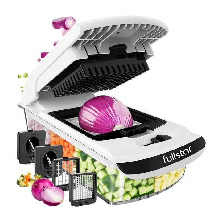 Fullstar Pro Original - Vegetable Chopper, Cutter & Spiralizer - 4 Blades | Onion, Salad & Veggie Dicer - Fast Food Prep Kitchen Gadgets & Cooking Gifts (4-in-1, White)
