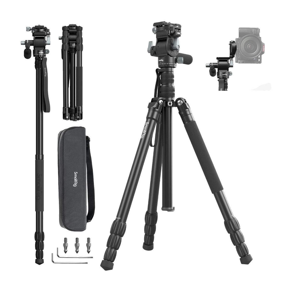 SmallRig FreeBlazer 73" Video Tripod for Vertical/Horizontal Shooting, Monopod Conversion, Rotatable QR Plate, for Camcorder, Mirrorless, DSLR, with Carry Bag, Load up to 11 lbs/5 kg - 4307