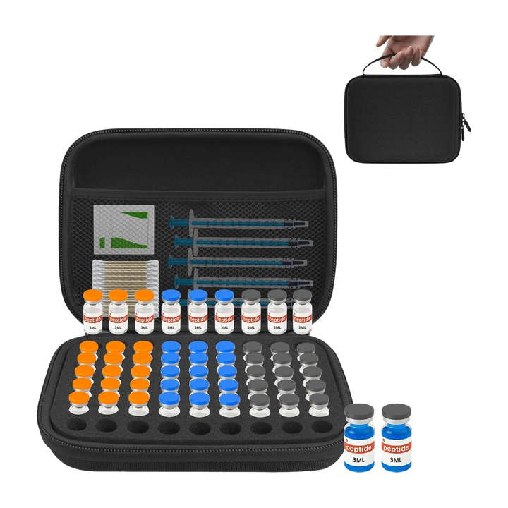 3ML Peptide Case – 63-Slot Peptide Organizer with Mesh Pocket, Fits 3ml Bottles, Peptide Storage Case for Fridge (Bag Only)