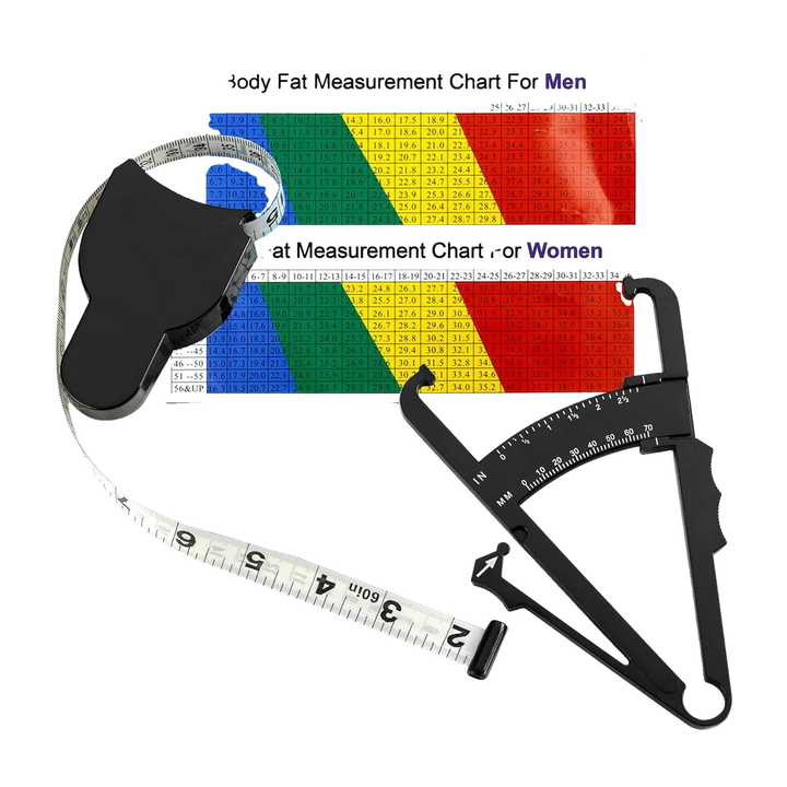 Skin fold Body Fat Caliper Set - Ling-Luo Skin fold Calipers and Body Fat Tape Measure Tool for Accurately Measuring BMI Skin Fold Fitness and Weight-Loss (2PCS，Black)