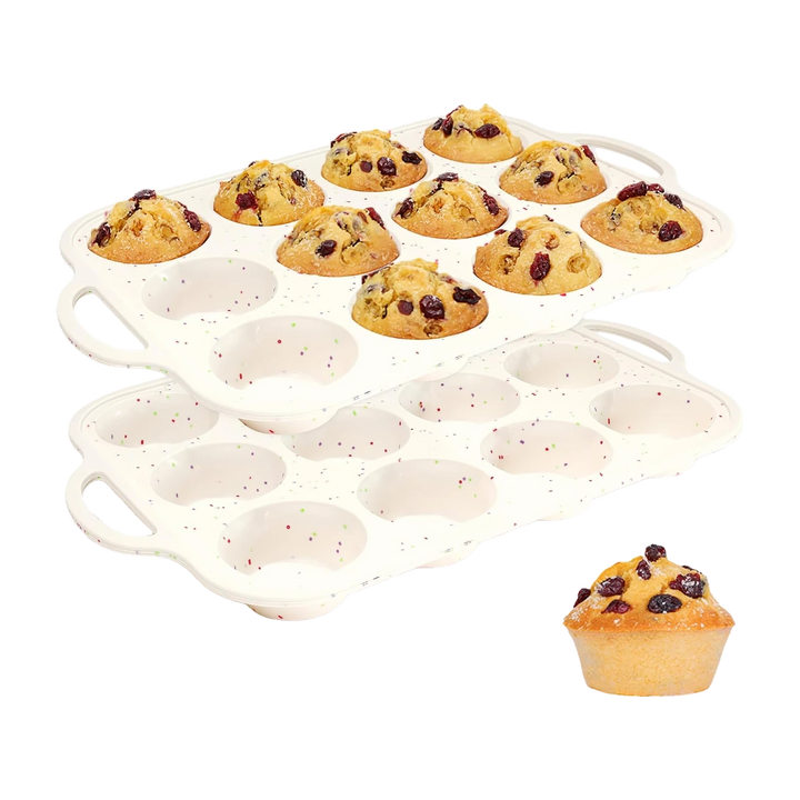 Silicone Muffin Pan, with Metal Reinforced Frame 2.8 Inch Regular Size Silicone Cupcake Pan Nonstick 12 Cups for Baking Homemade Muffins, Cupcakes, Egg Bites 2 Pack Dishwasher Safe BPA Free