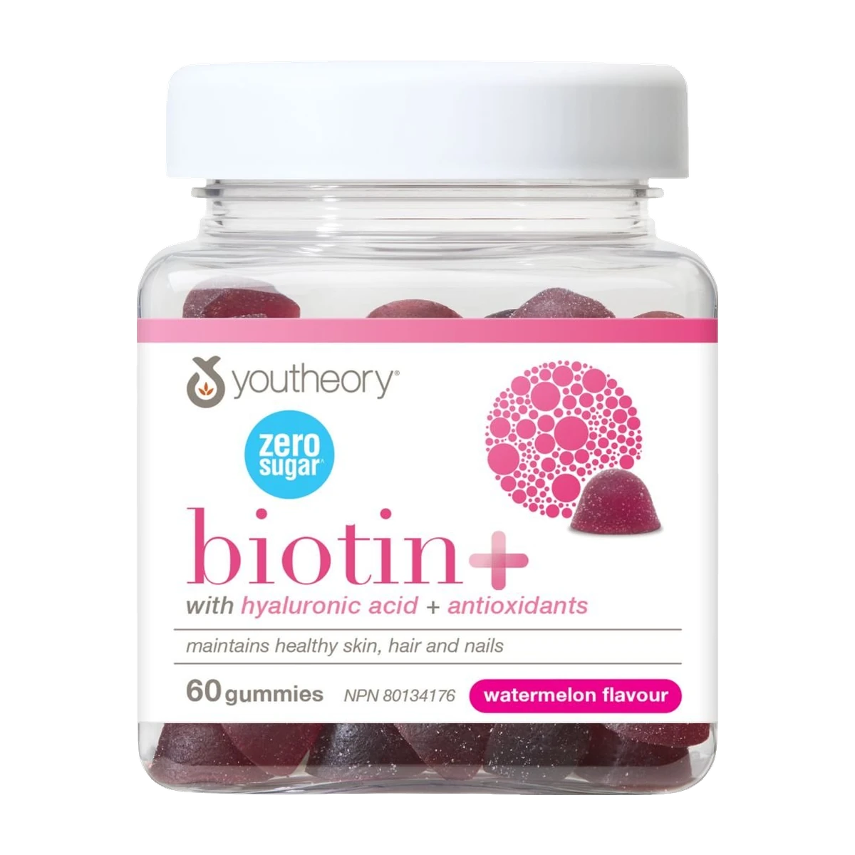 Youtheory BIOTIN+ ZERO SUGAR GUMMIES, 60 Gummies