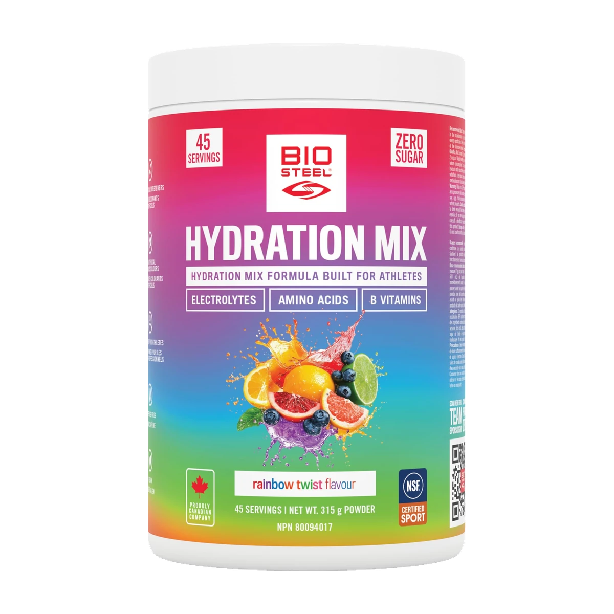 BioSteel Electrolyte Hydration Mix Powder, Zero Sugar, No Artificial Flavours, Rainbow Twist, 45 Serving Container 🍁 All In One Marketplace Canada