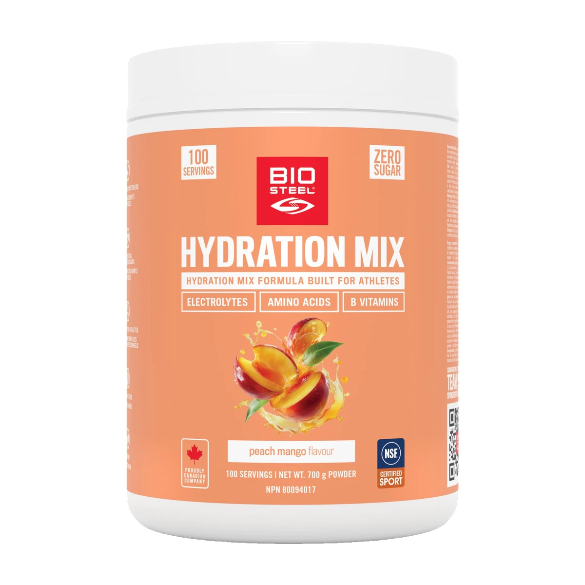 BioSteel Electrolyte Hydration Mix Powder, Zero Sugar, No Artificial Flavours, Peach Mango, 100 Serving Container 🍁 All In One Marketplace Canada